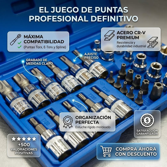 🦺🛠️Juego Dados Hembra Macho 34 Piezas 👷🏻🫵🏻 Torx macho y E-Torx hembra