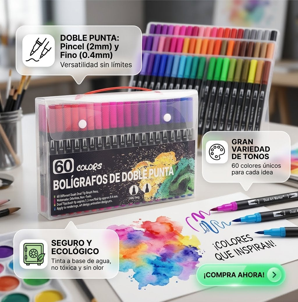 🔥🤯Marcadores Doble Punta Pincel🧑🏻‍🎨🎨Dale color a tus ideas 💡