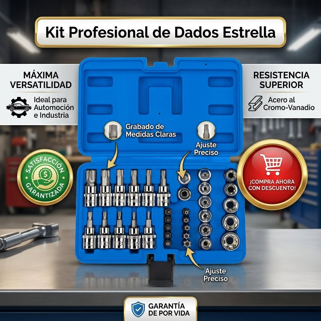 🦺🛠️Juego Dados Hembra Macho 34 Piezas 👷🏻🫵🏻 Torx macho y E-Torx hembra