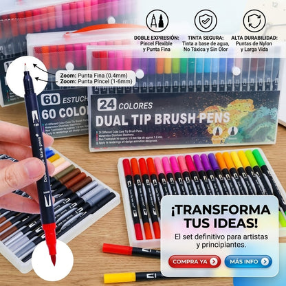 🔥🤯Marcadores Doble Punta Pincel🧑🏻‍🎨🎨Dale color a tus ideas 💡