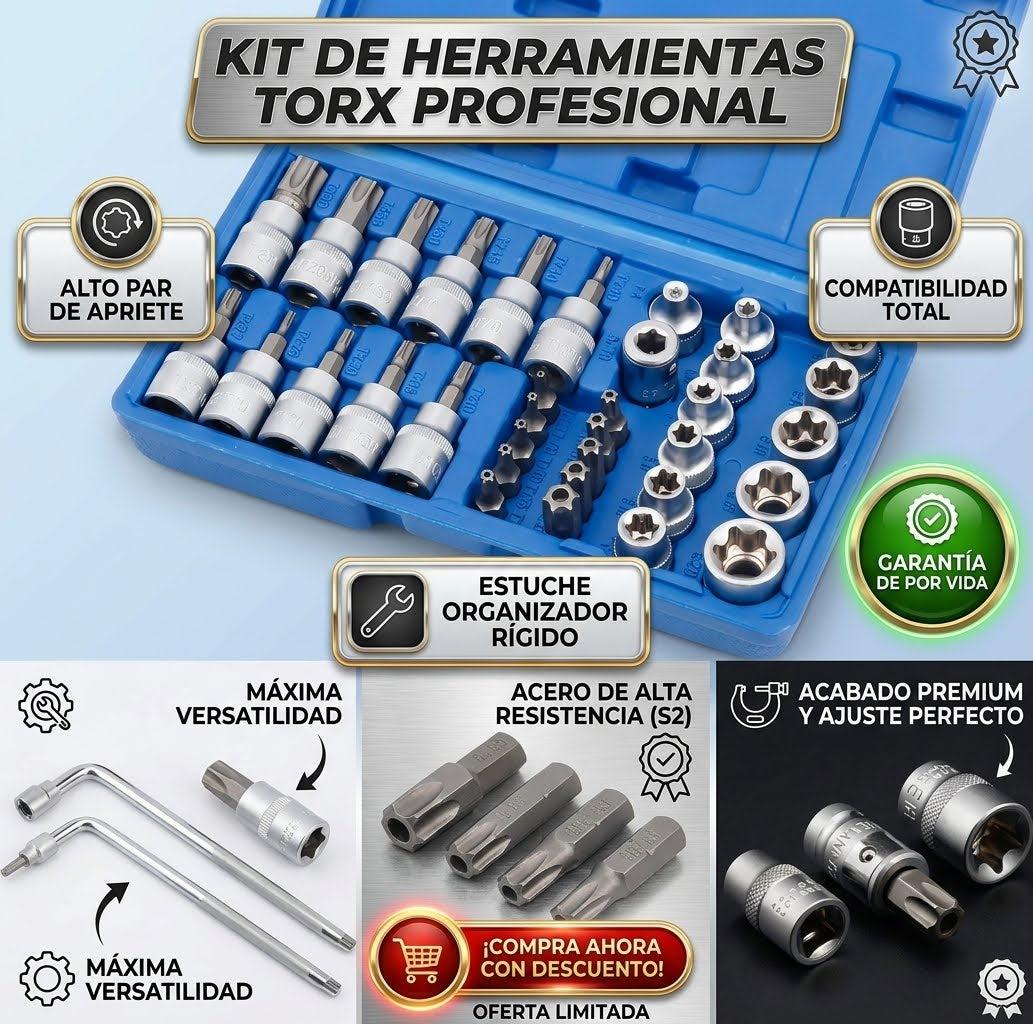 🦺🛠️Juego Dados Hembra Macho 34 Piezas 👷🏻🫵🏻 Torx macho y E-Torx hembra